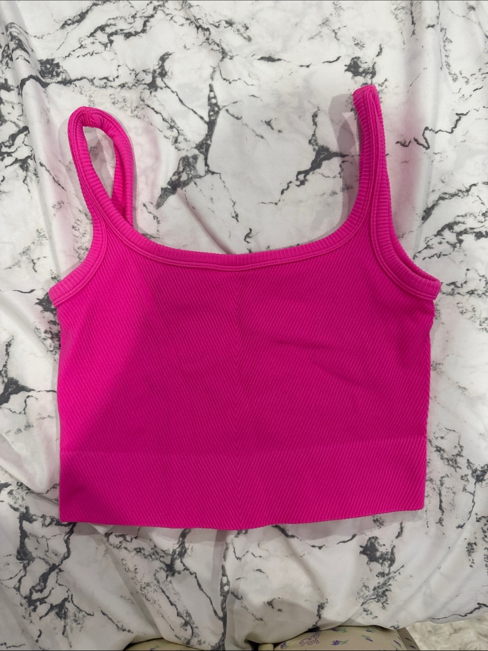 Amazon Bright Pink Ribbed Crop Tank - Picture 2 of 3